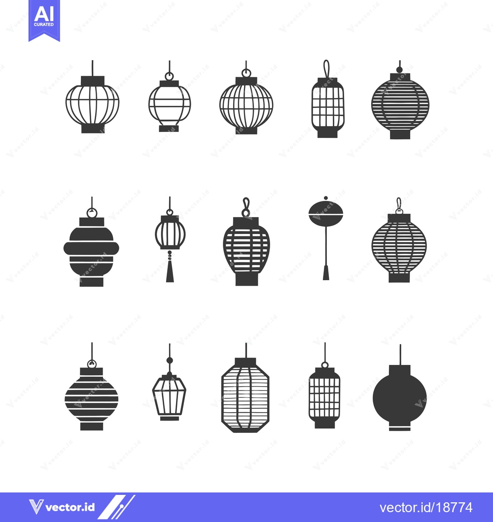 Premium Vector dari A Set of Sixteen Black and White Lantern Icons