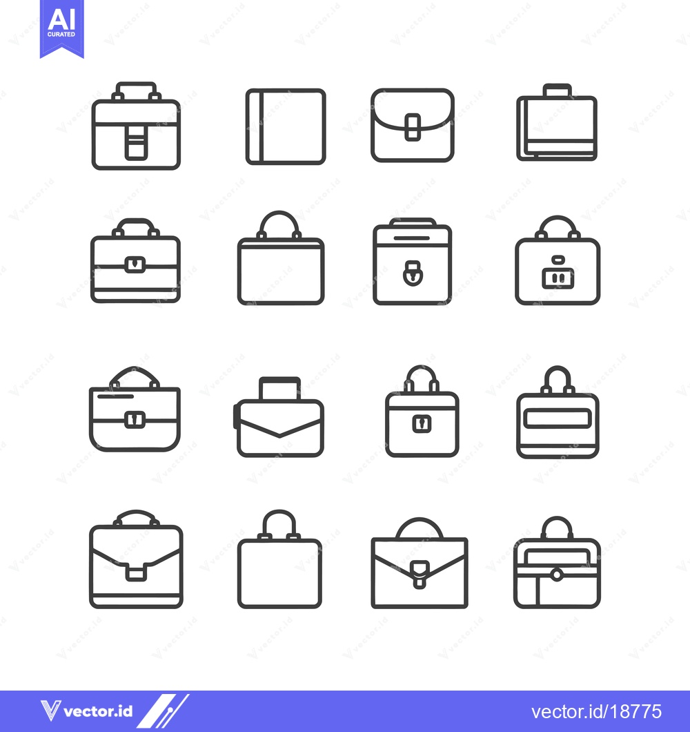 Premium Vector of A Set of Sixteen Black and White Line Art Briefcase Icons