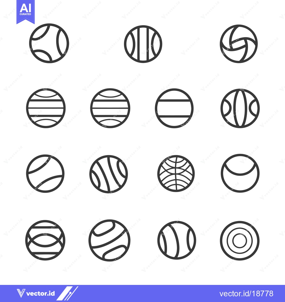 Premium Vector of A Set of Sixteen Black and White Line Drawings of Balls