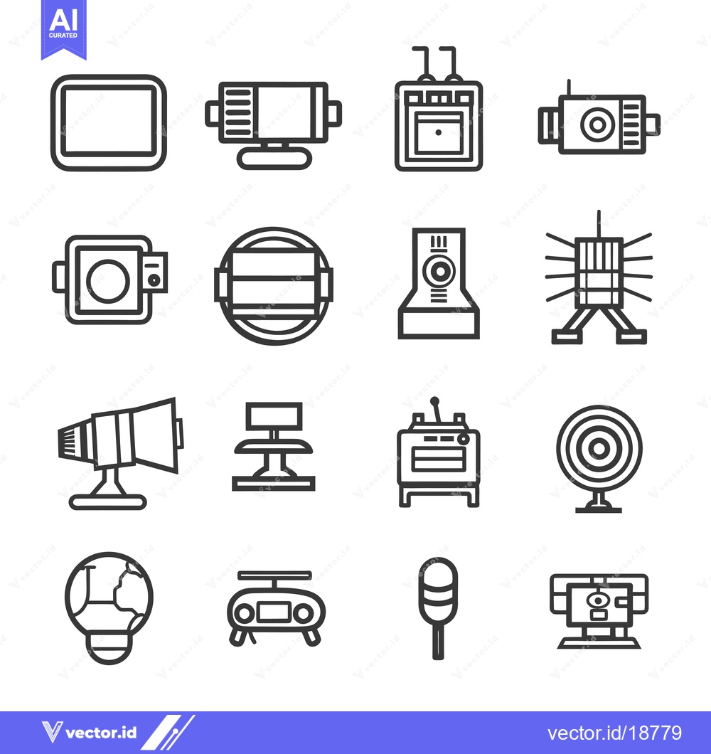Premium Vector dari A Set of Sixteen Black and White Line Drawings of Cameras