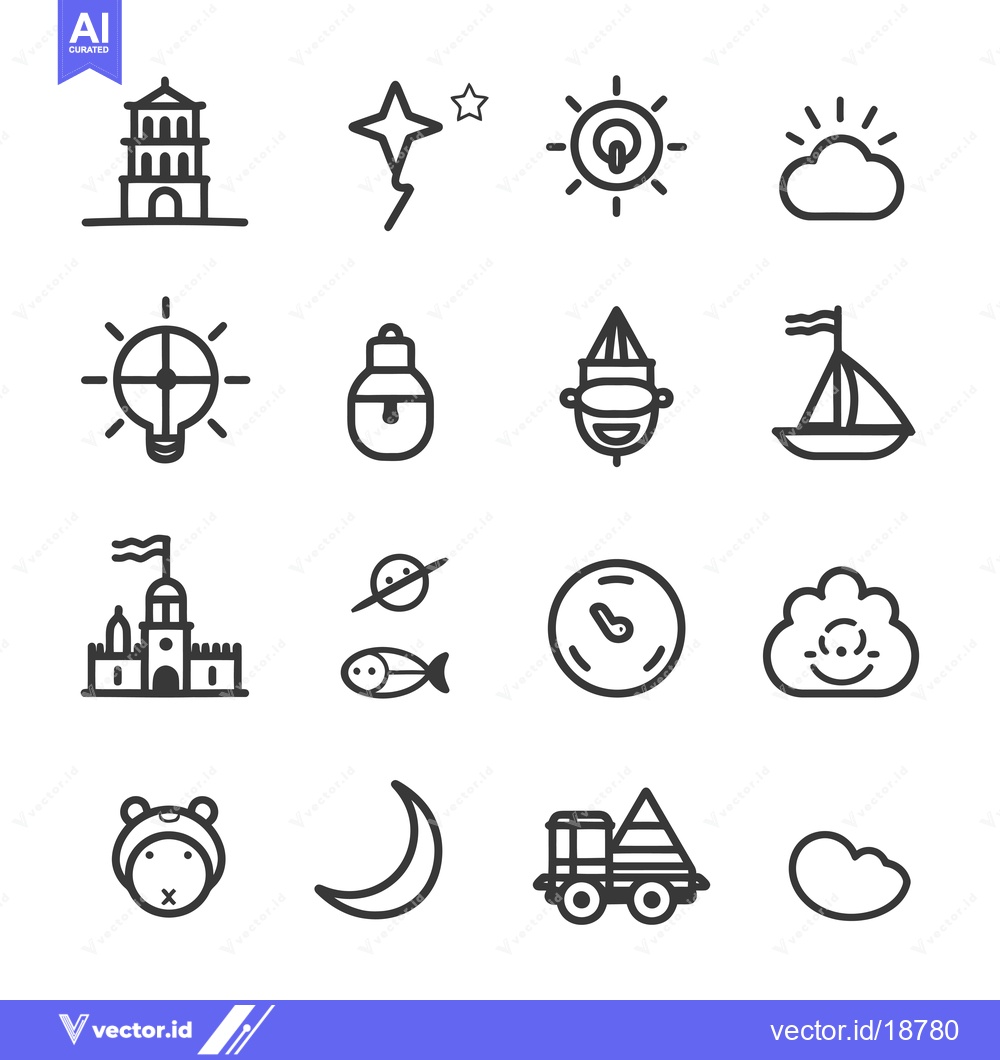 Premium Vector dari A Set of Sixteen Black and White Line Drawings of Various Subjects