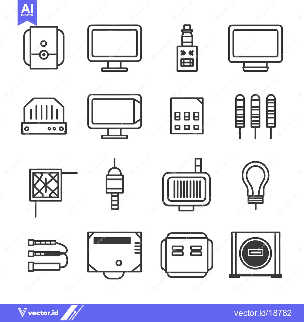Premium Vector of A Set of Sixteen Black and White Line Icons of Electrical Components