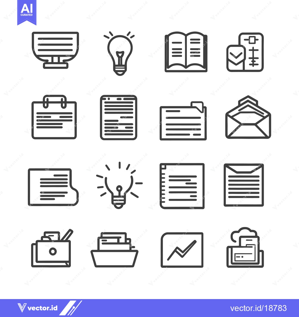 Premium Vector dari A Set of Sixteen Black and White Line Icons Related to Documents and I