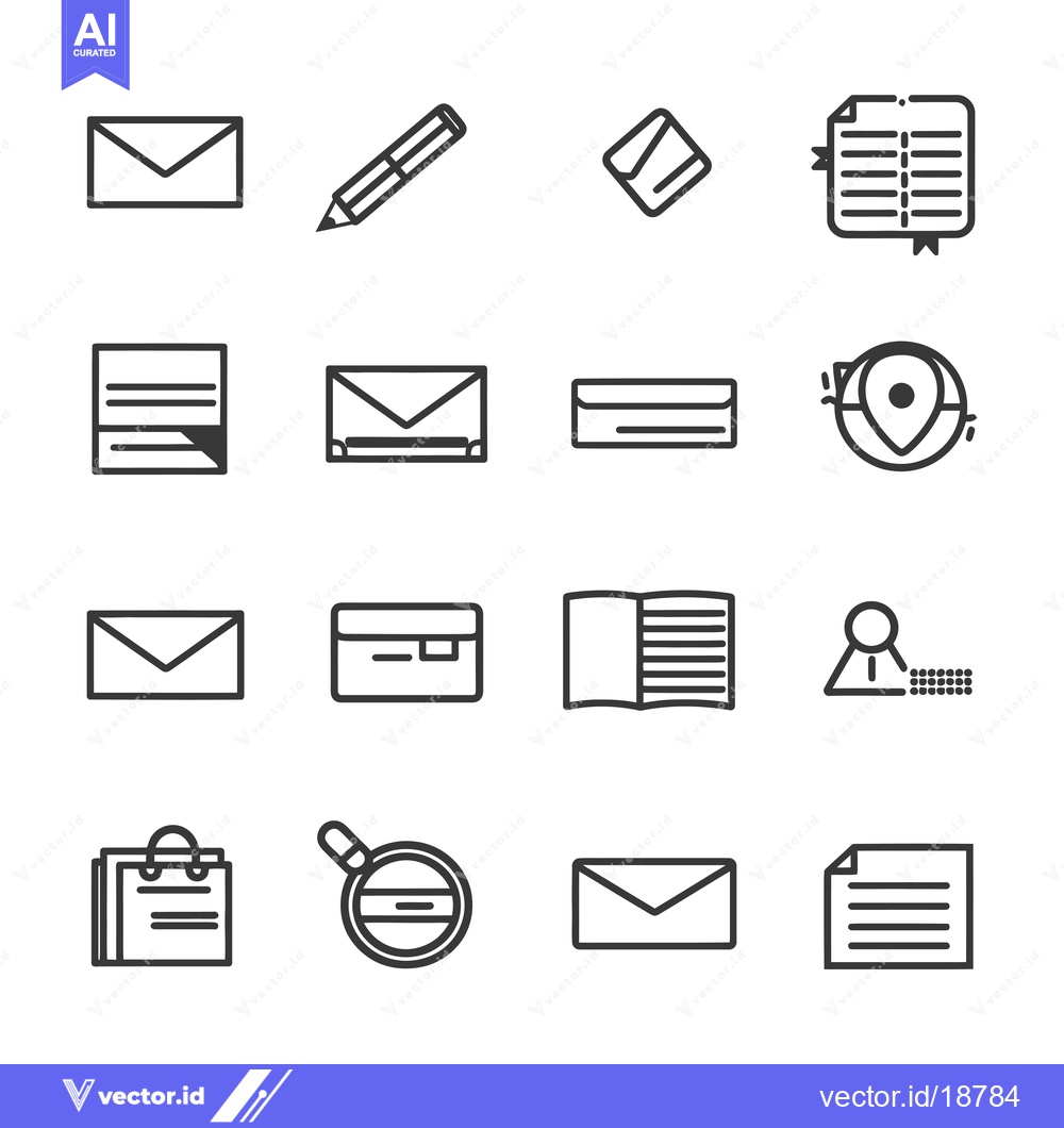 Premium Vector of A Set of Sixteen Black and White Line Icons Related to Office and Docu