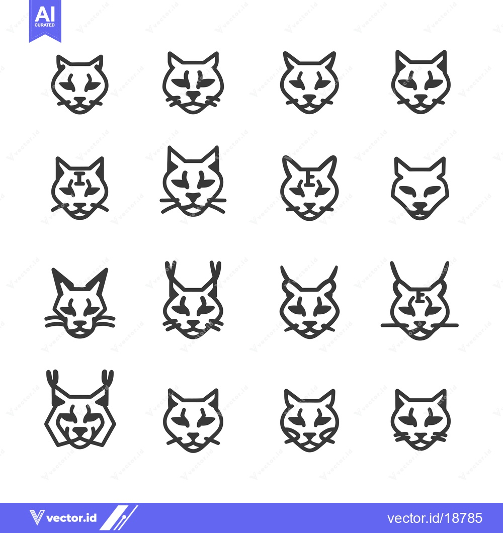 Premium Vector dari A Set of Sixteen Black and White Lynx Head Icons