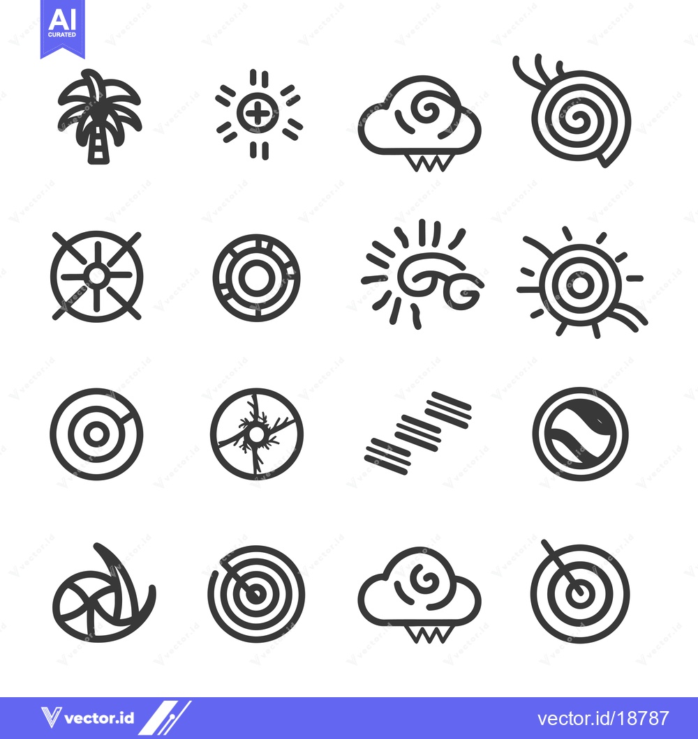 Premium Vector dari A Set of Sixteen Black and White Outline Icons
