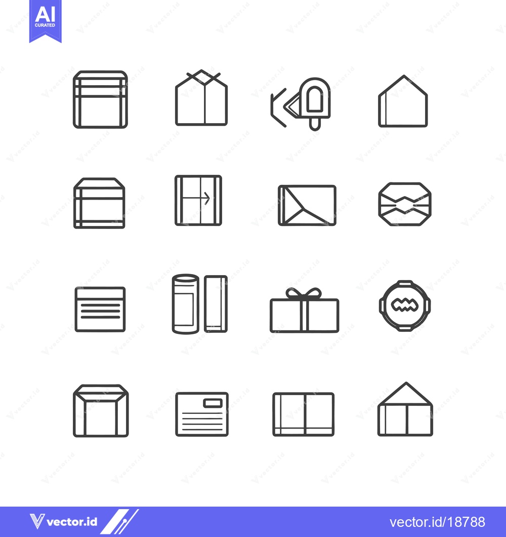 Premium Vector of A Set of Sixteen Black and White Outline Icons Depicting Various Packa