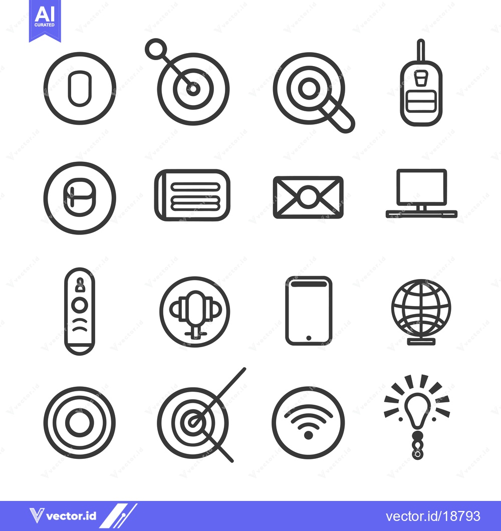 Premium Vector of A Set of Sixteen Black and White Outline Technology Icons