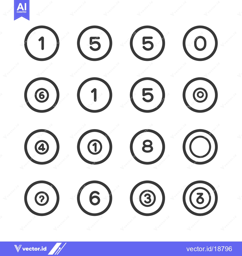 Premium Vector of A Set of Sixteen Black and White Pool Ball Icons