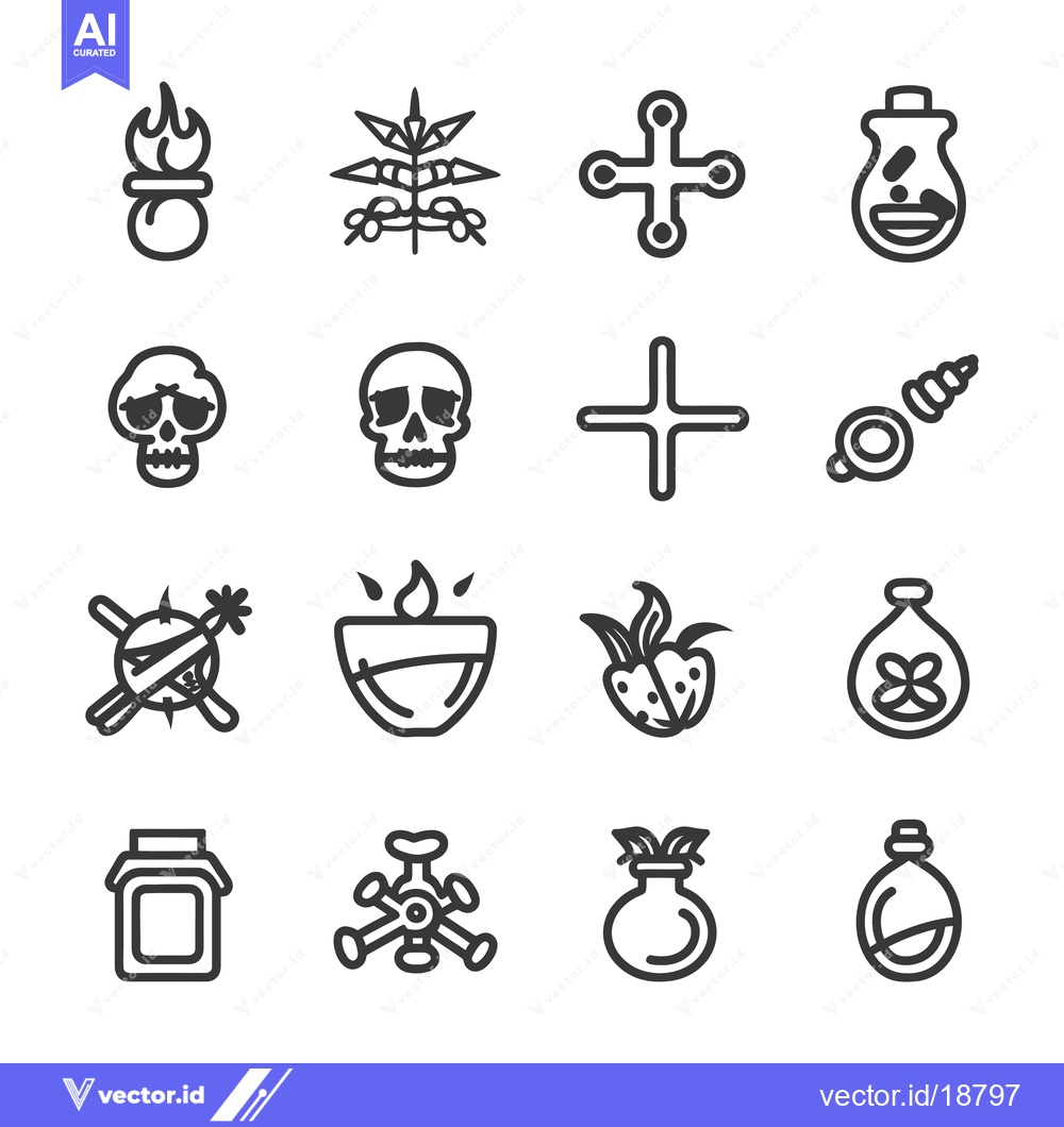 Premium Vector of A Set of Sixteen Black and White Potion Bottle Icons