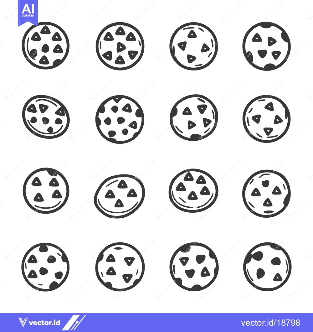 Premium Vector dari A Set of Sixteen Black and White Round Cookie Icons