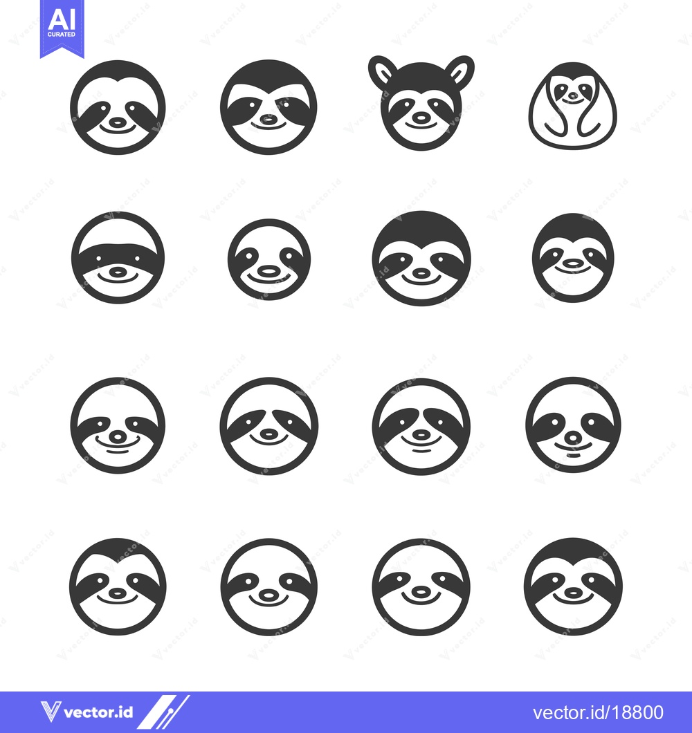 Premium Vector of A Set of Sixteen Black and White Sloth Icons