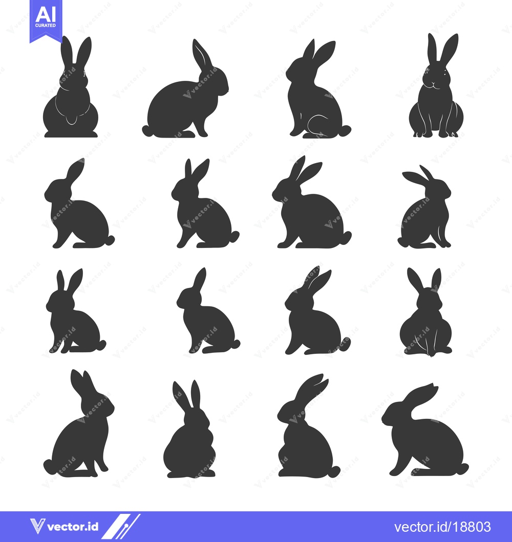 Premium Vector of A Set of Sixteen Black Rabbit Silhouettes in Various Poses