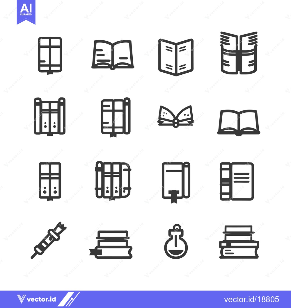 Premium Vector dari A Set of Sixteen Book-Related Icons in a Linear Style
