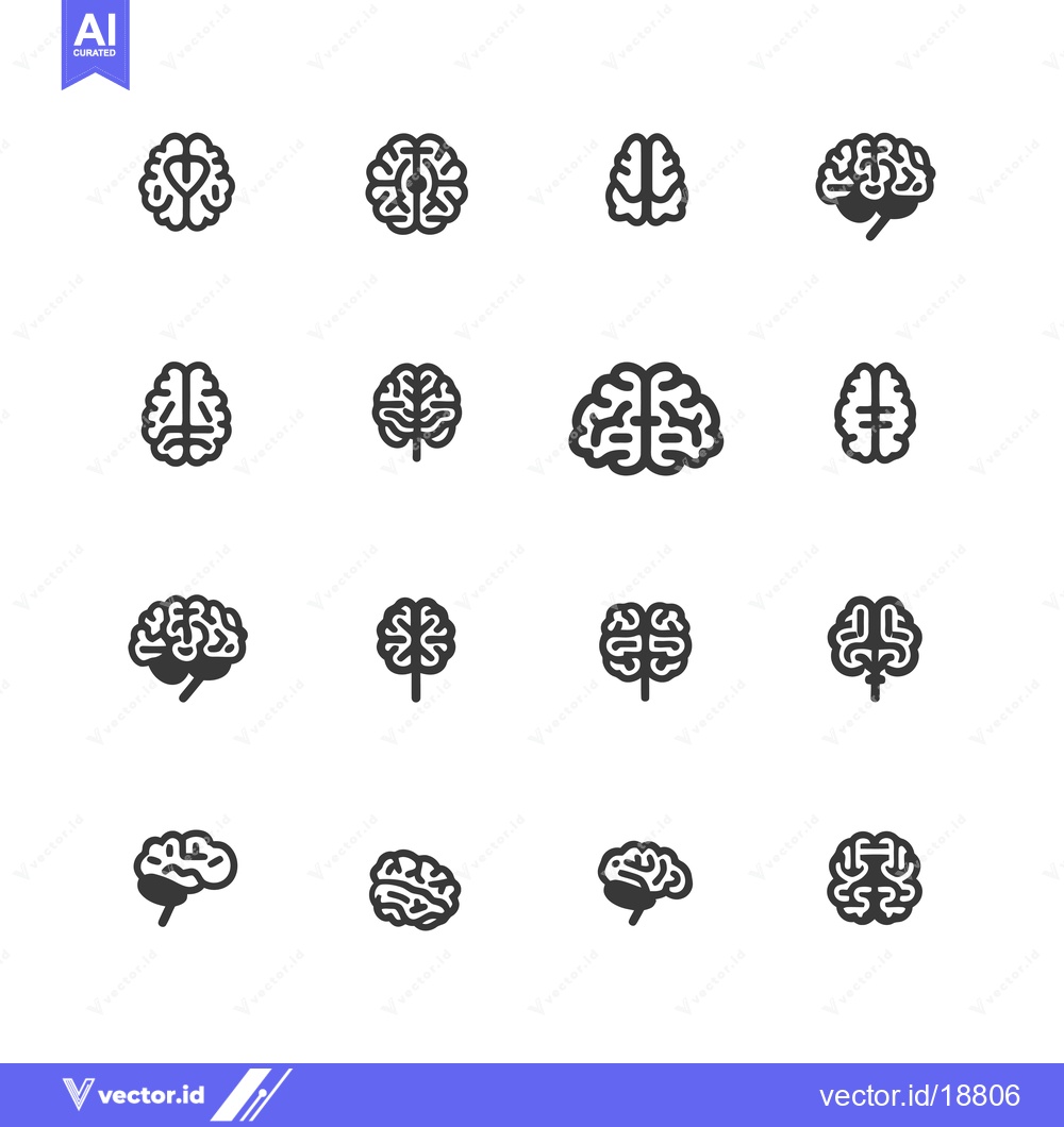 Premium Vector dari A Set of Sixteen Brain Icons in Different Styles