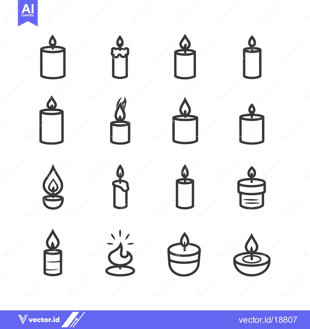 Premium Vector dari A Set of Sixteen Candle Icons in Black Line Art Style
