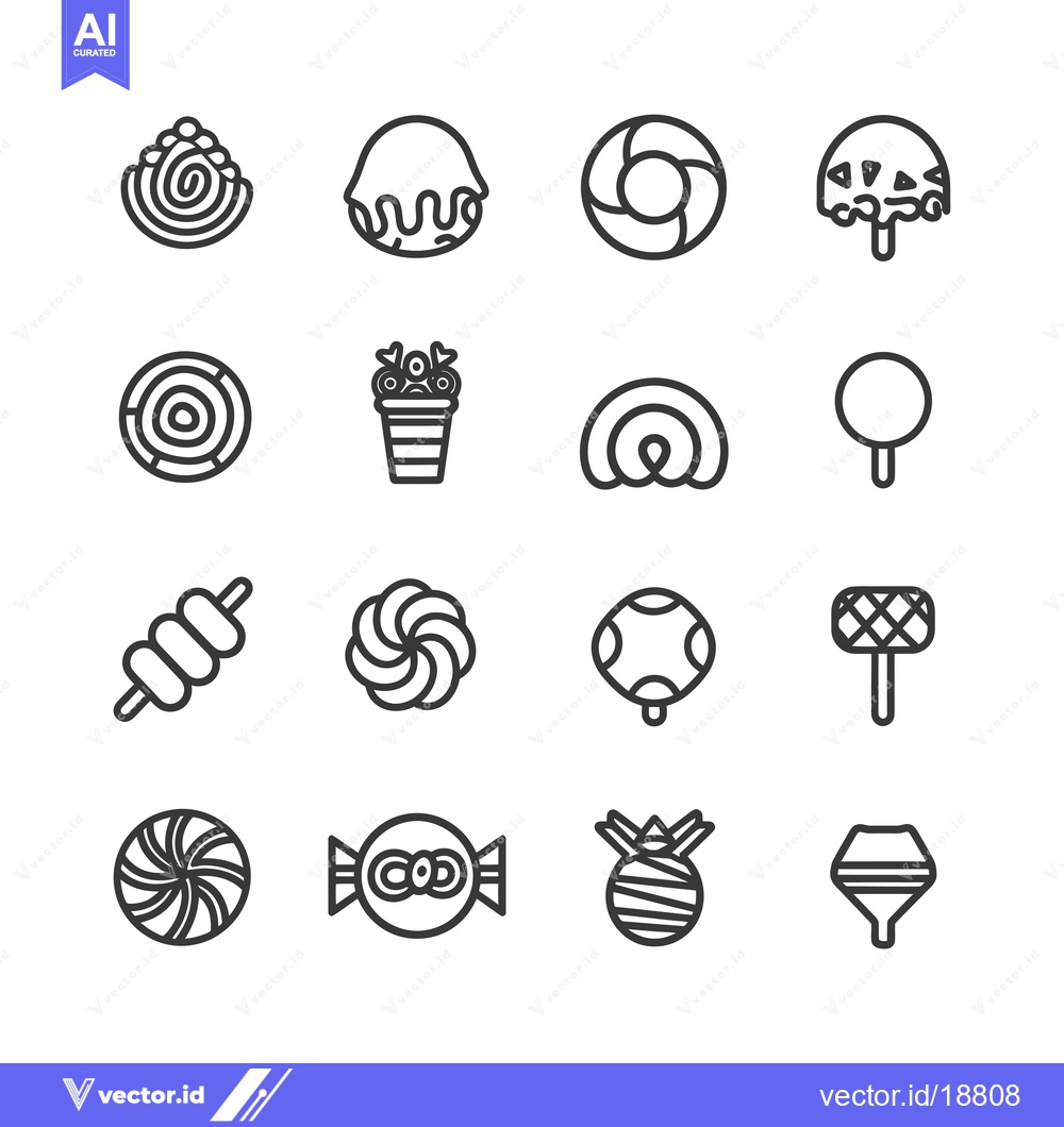 Premium Vector of A Set of Sixteen Candy and Sweet Treat Line Icons