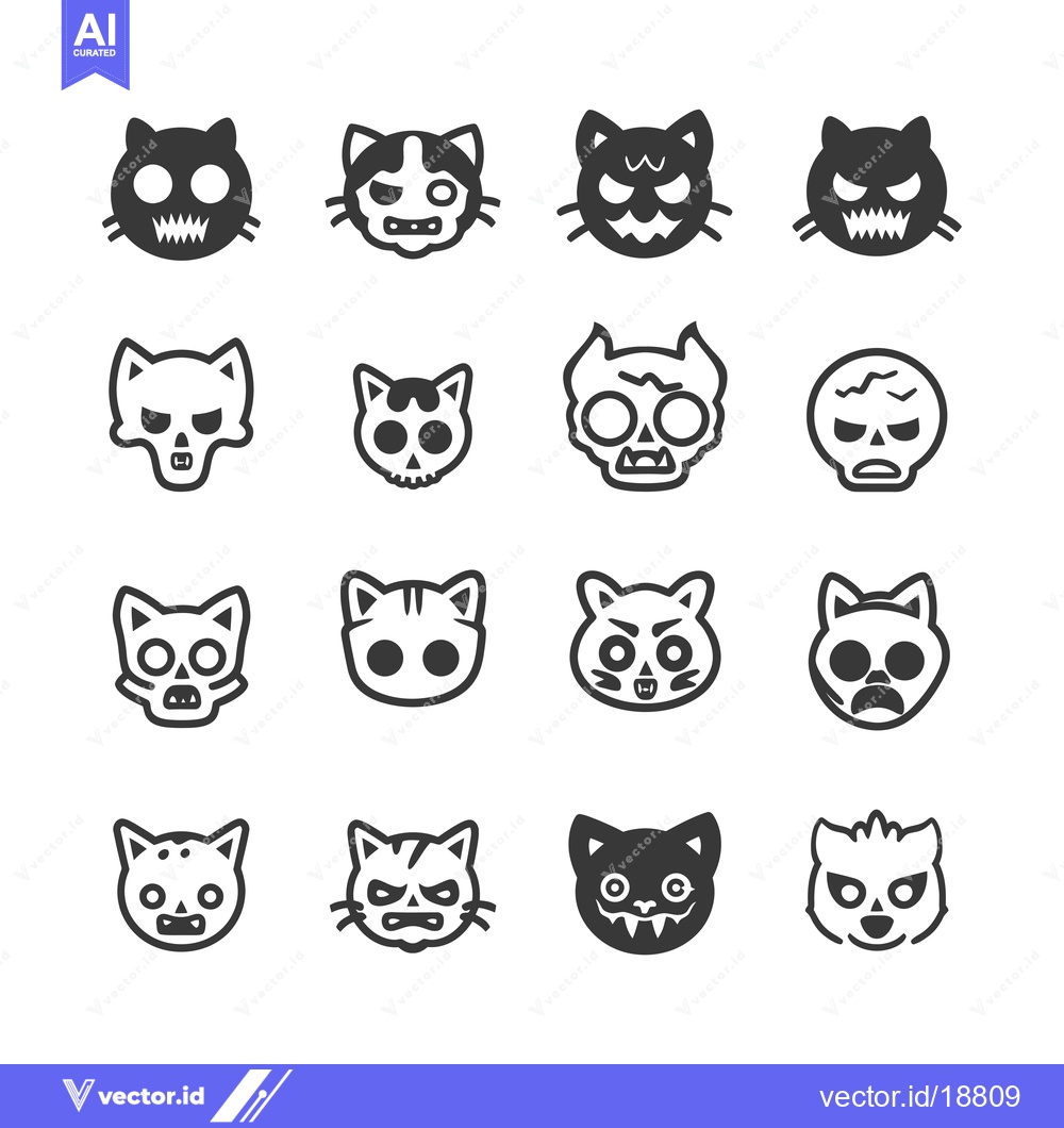 Premium Vector of A Set of Sixteen Cartoon Cat Faces with Different Expressions