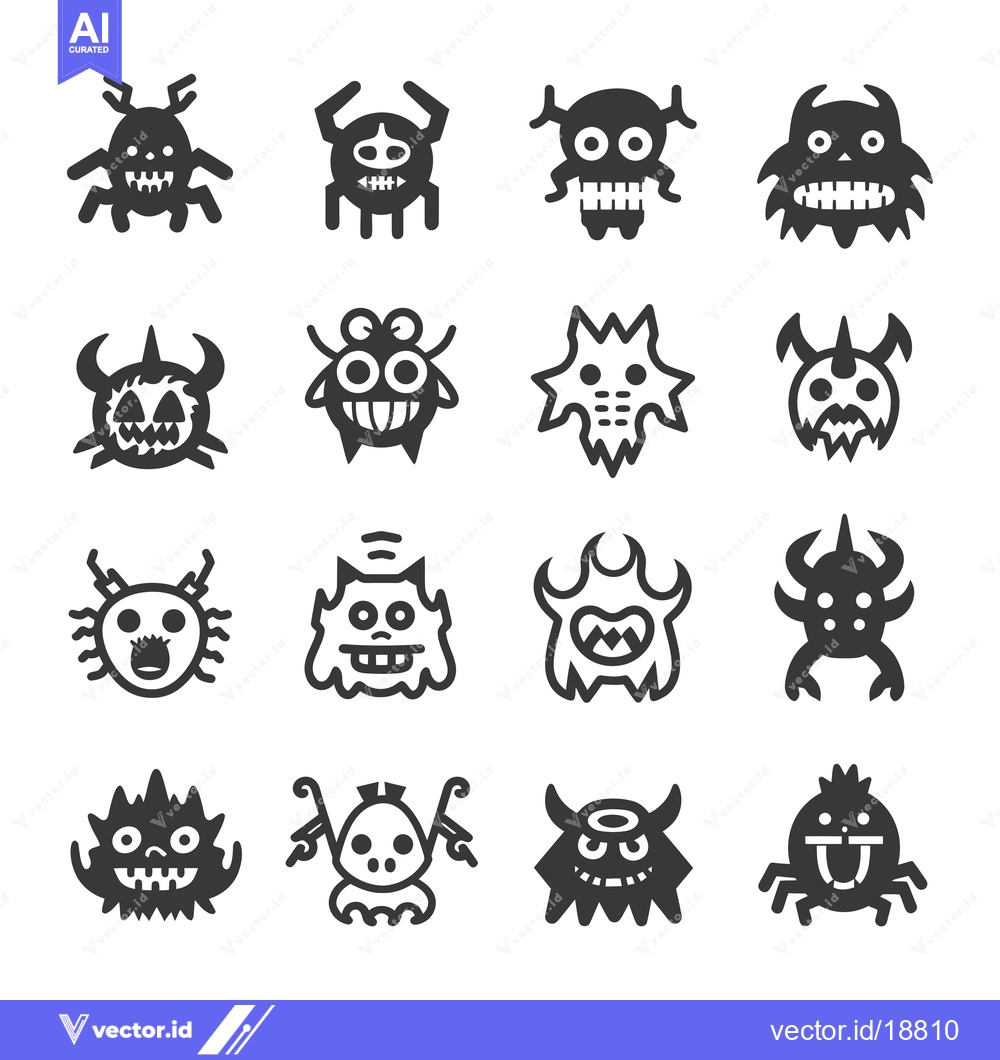 Premium Vector of A Set of Sixteen Cartoon Monster Icons with Different Facial Expressio