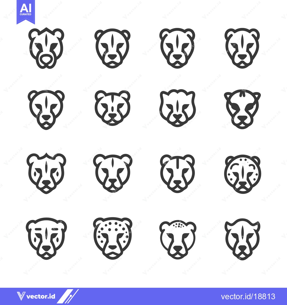 Premium Vector dari A Set of Sixteen Cheetah Head Icons in Various Styles