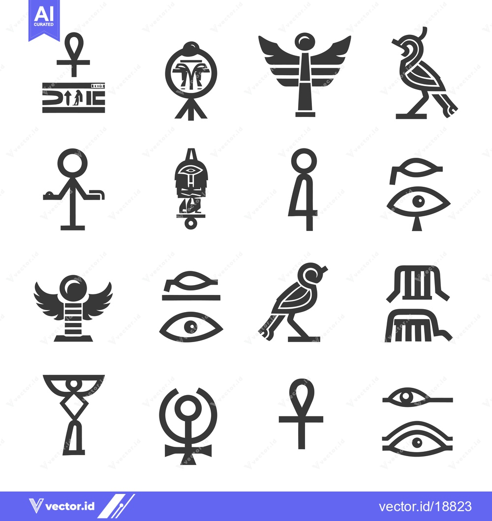 Premium Vector of A Set of Sixteen Egyptian Hieroglyph and Symbol Icons