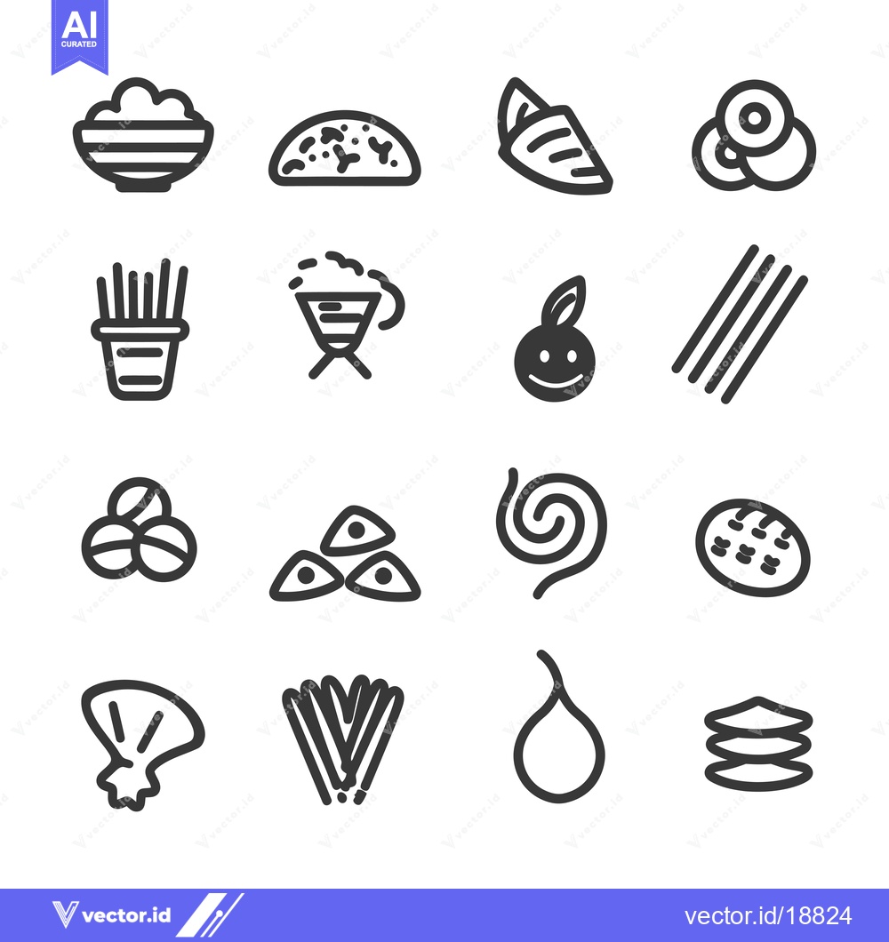 Premium Vector of A Set of Sixteen Food Icons in a Linear Style