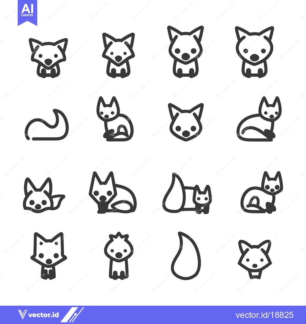 Premium Vector of A Set of Sixteen Fox Illustrations in Various Poses