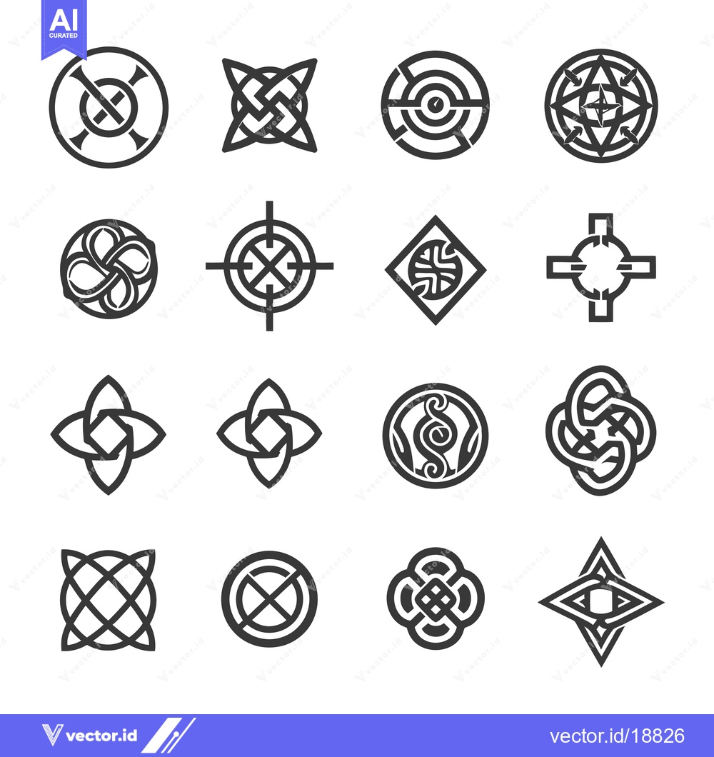 Premium Vector of A Set of Sixteen Geometric Black and White Celtic Knot Designs