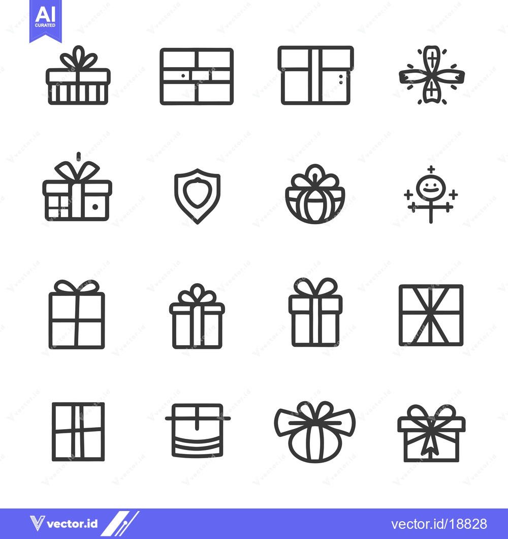 Premium Vector of A Set of Sixteen Gift Box Icons with Different Decorations