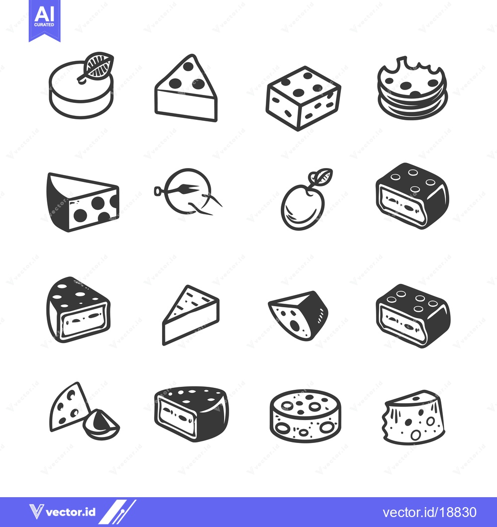 Premium Vector of A Set of Sixteen Hand-Drawn Cheese Icons