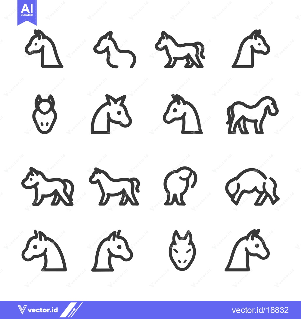 Premium Vector of A Set of Sixteen Horse and Ox Line Icons