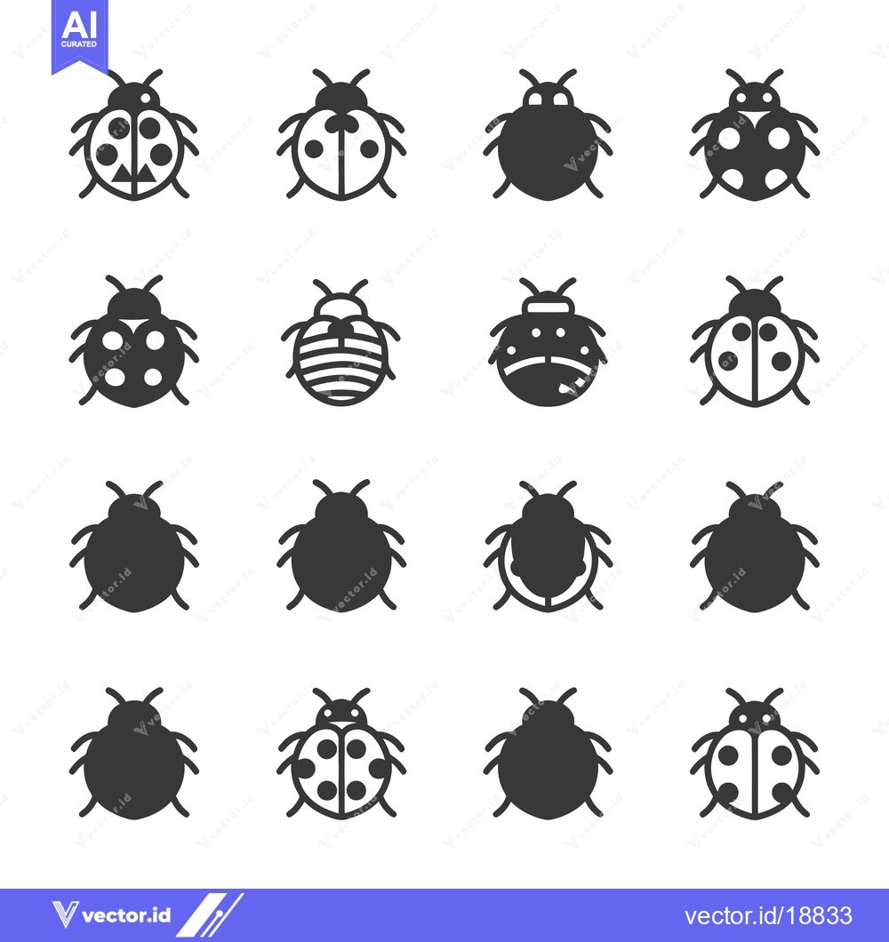 Premium Vector of A Set of Sixteen Ladybug and Beetle Icons in Various Styles