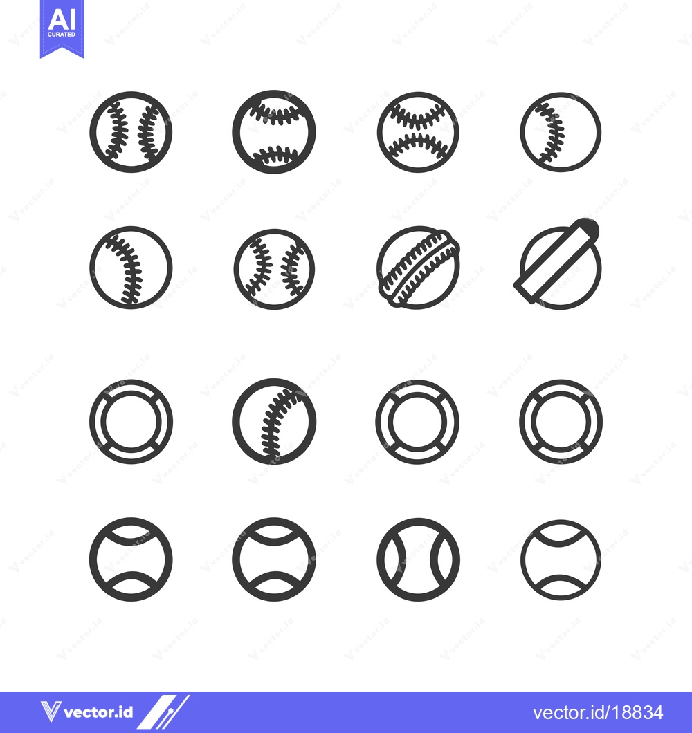 Premium Vector dari A Set of Sixteen Line Art Baseball and Tennis Ball Icons