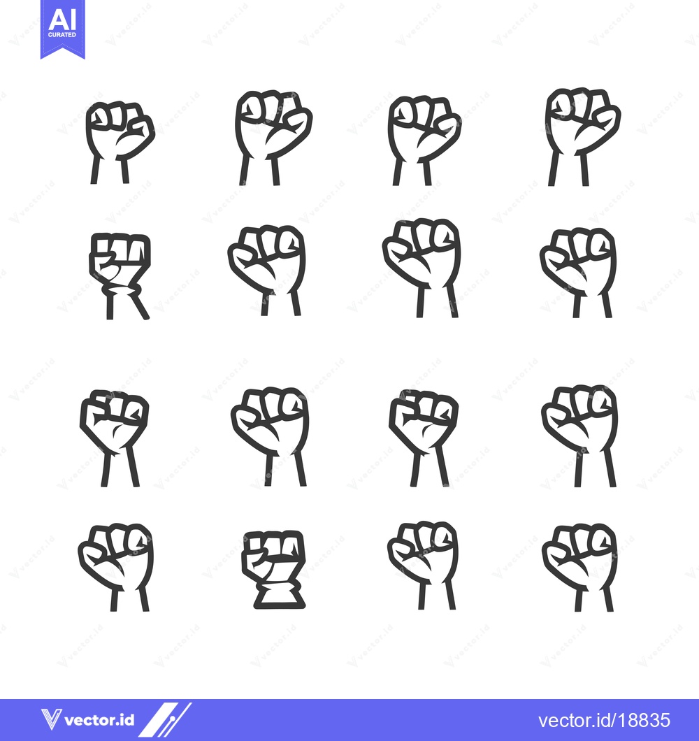Premium Vector of A Set of Sixteen Line Art Fist Icons