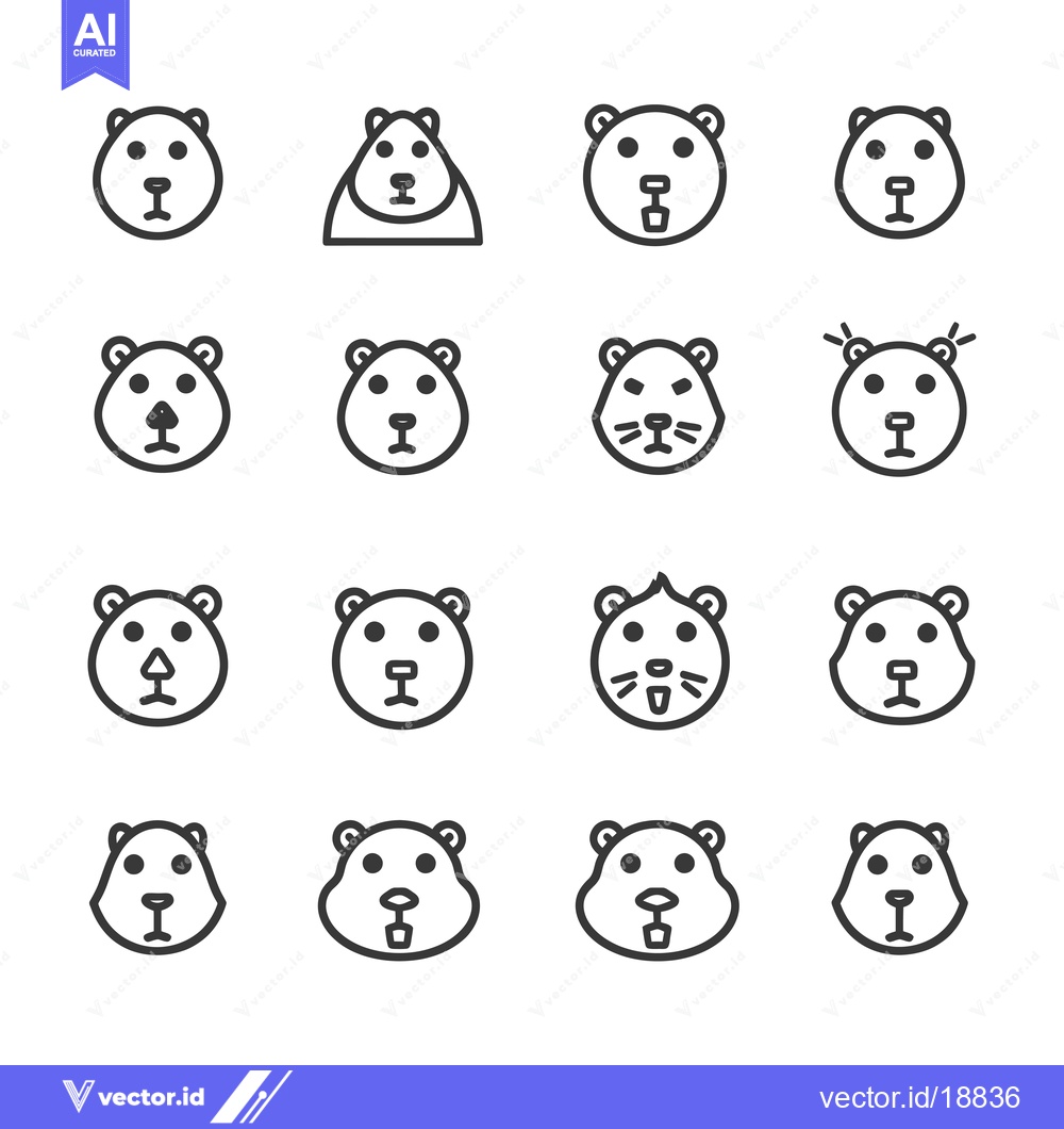 Premium Vector of A Set of Sixteen Line Art Hamster Icons with Various Expressions