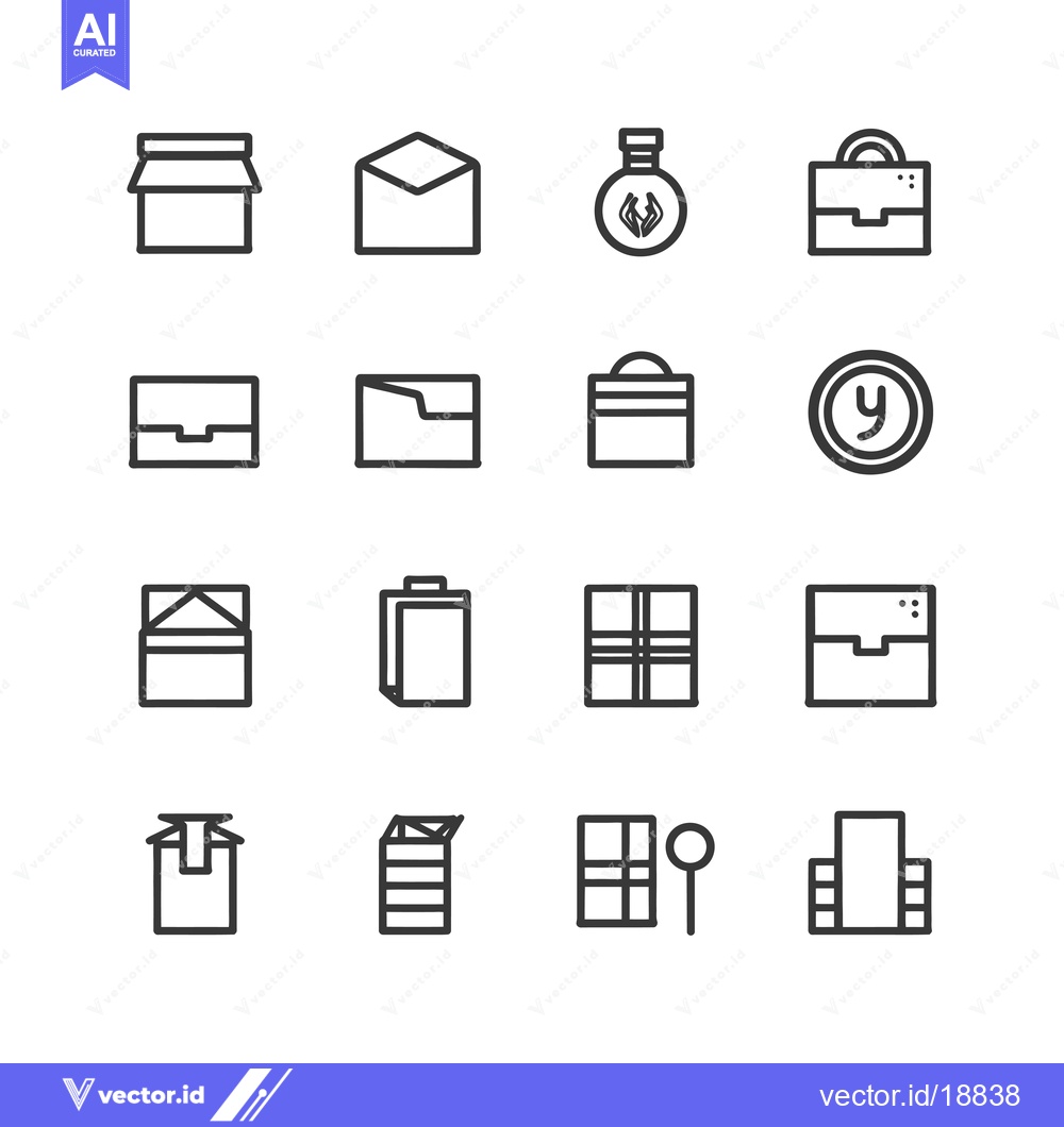 Premium Vector of A Set of Sixteen Line Art Icons Depicting Various Containers, Packages