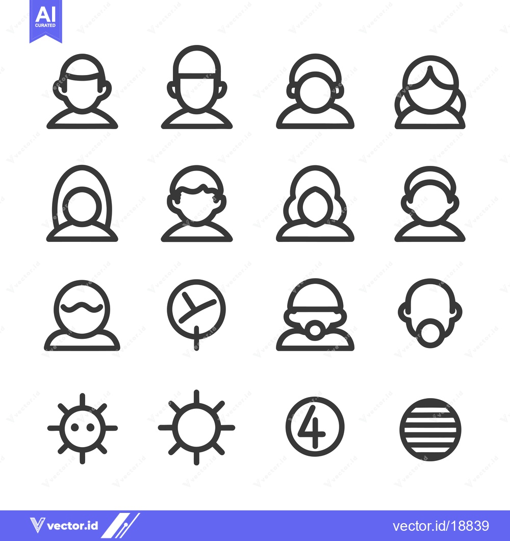 Premium Vector of A Set of Sixteen Line Art Icons Depicting Various People and Symbols
