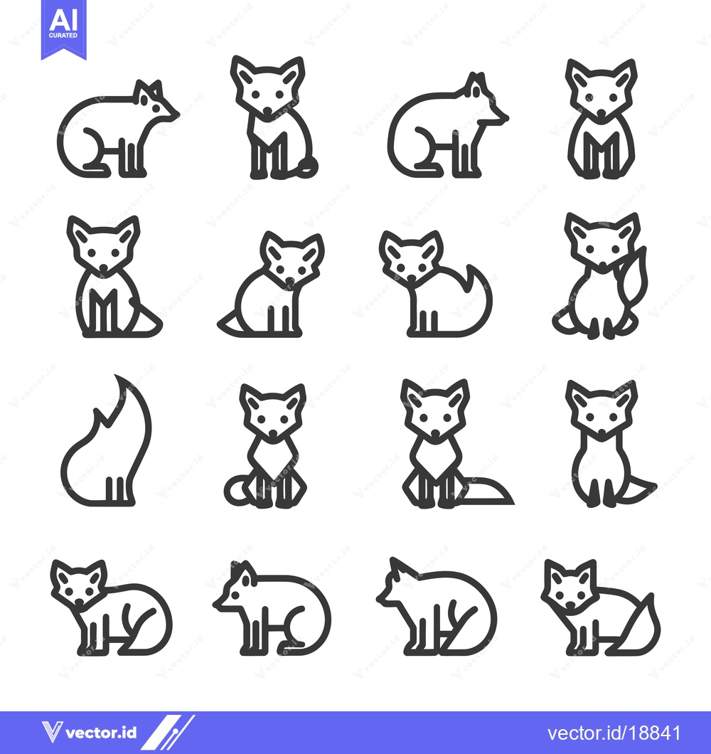 Premium Vector of A Set of Sixteen Line Drawings Depicting a Fox in Various Poses