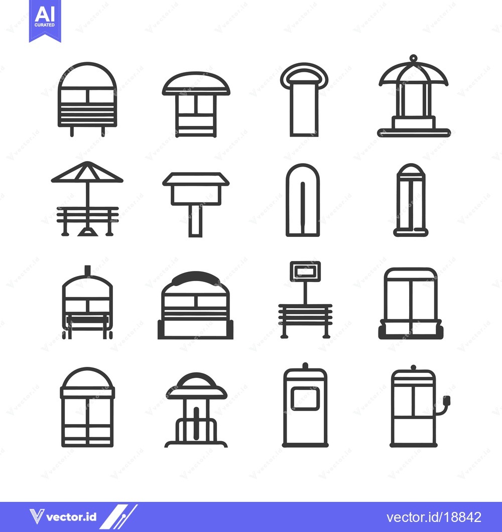 Premium Vector of A Set of Sixteen Line Drawings Depicting Outdoor Shelters and Structur