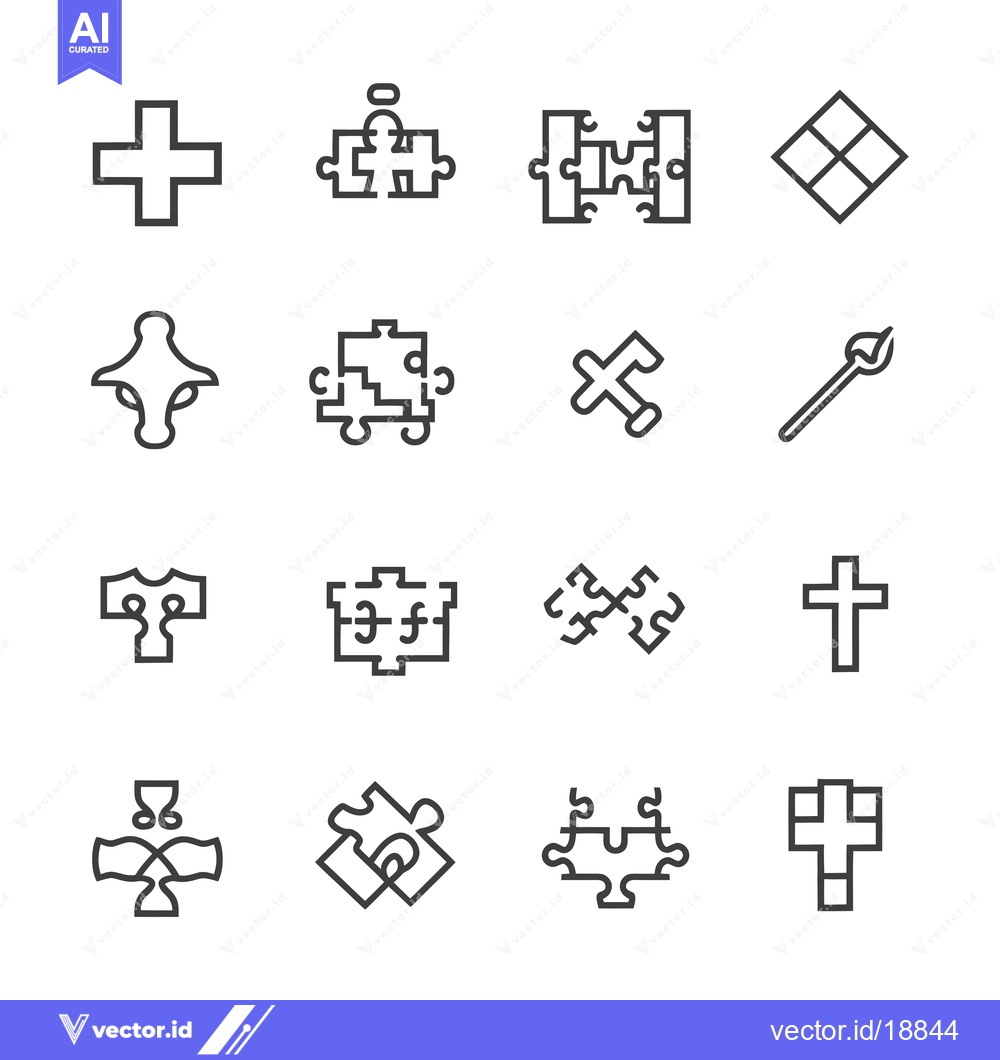 Premium Vector dari A Set of Sixteen Line Drawings of Crosses and Puzzles