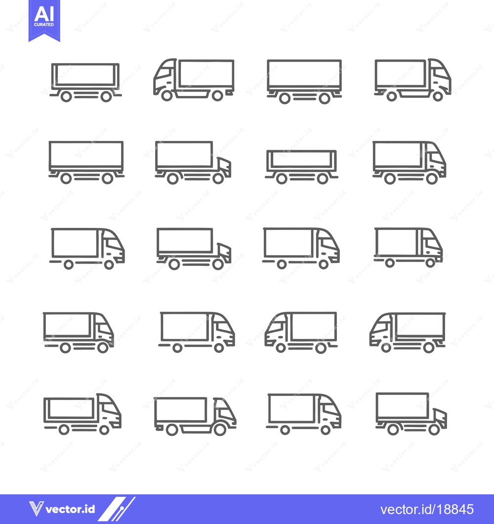 Premium Vector dari A Set of Sixteen Line Drawings of Delivery Trucks