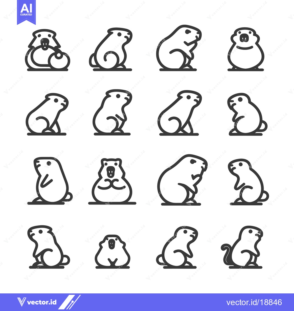 Premium Vector of A Set of Sixteen Line Drawings of Groundhogs in Various Poses