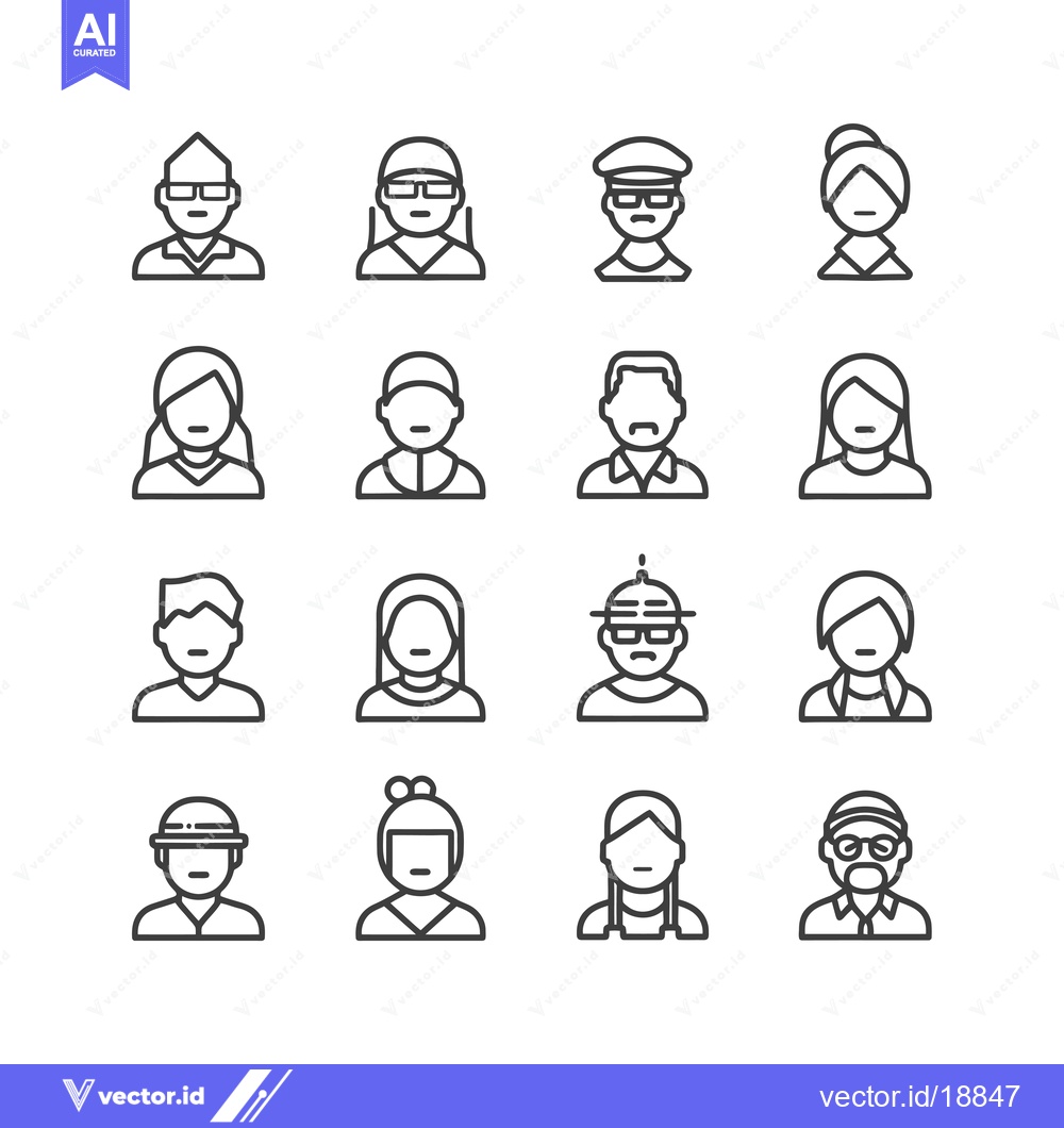 Premium Vector dari A Set of Sixteen Line Drawings of People's Faces