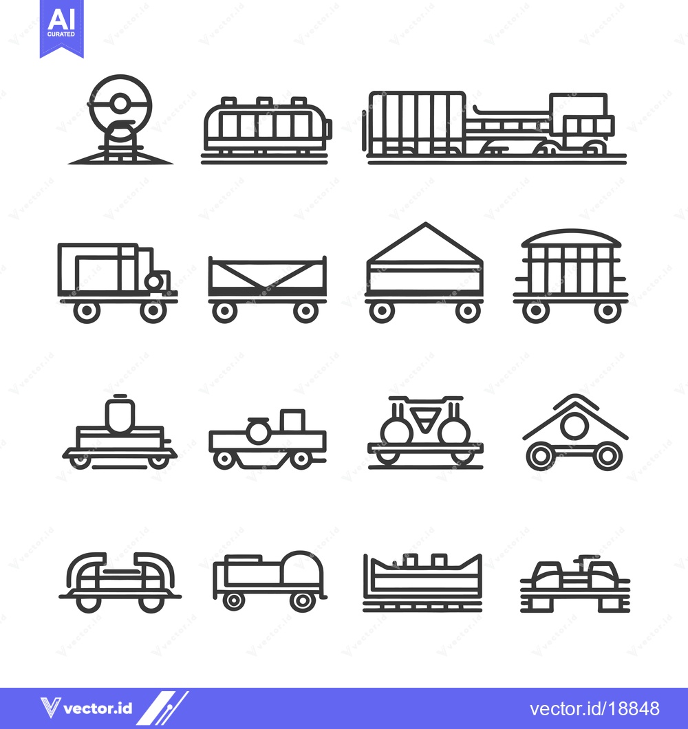 Premium Vector dari A Set of Sixteen Line Drawings of Railway Cars