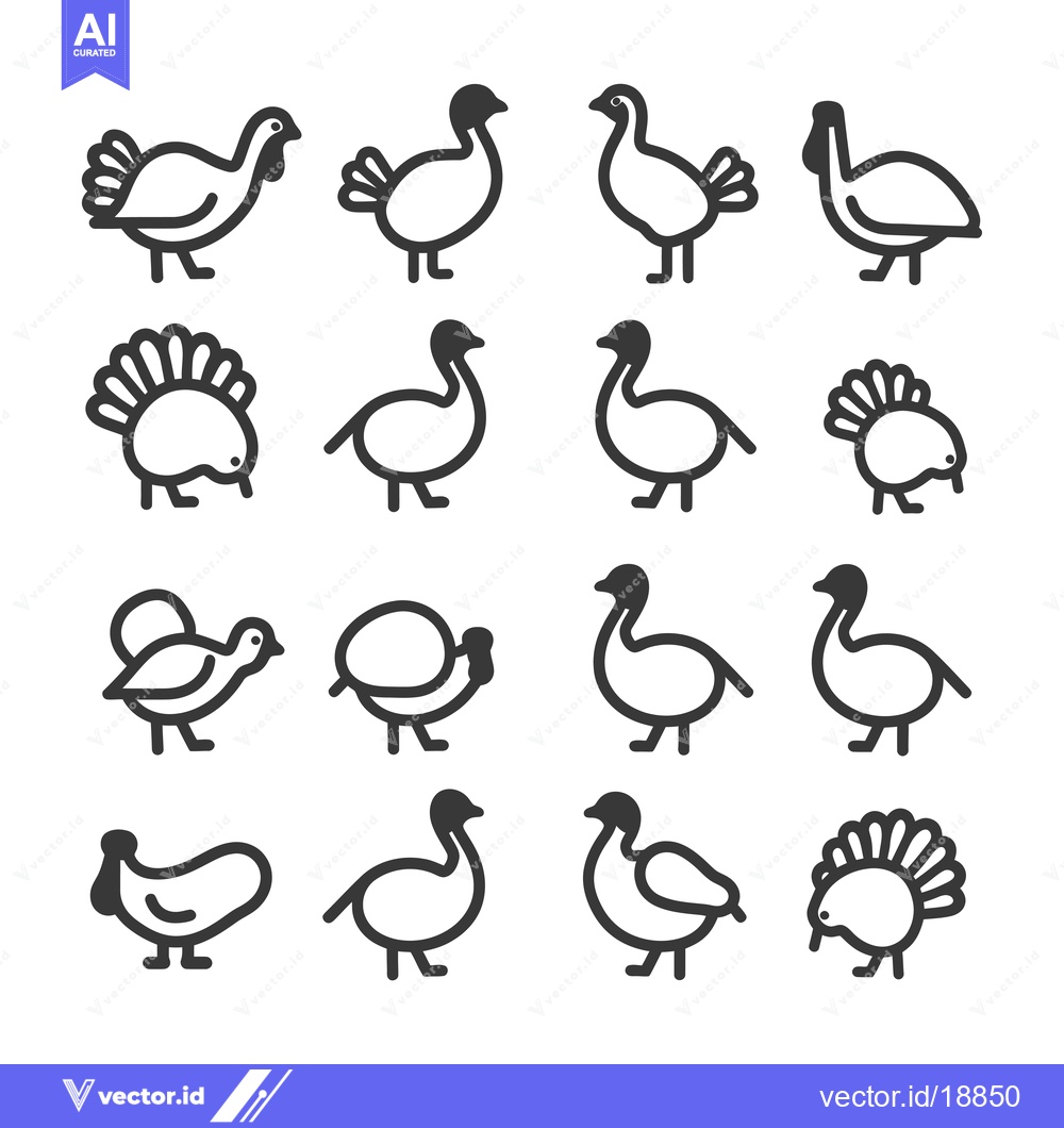 Premium Vector of A Set of Sixteen Line Drawings of Turkeys in Various Poses