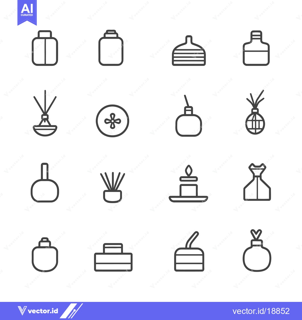 Premium Vector of A Set of Sixteen Line Icons Depicting Various Fragrance Products