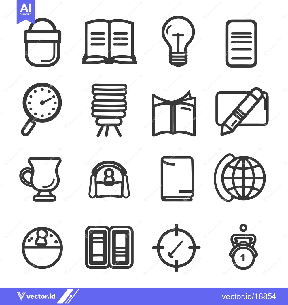 Premium Vector of A Set of Sixteen Line Icons Related to Education and Learning