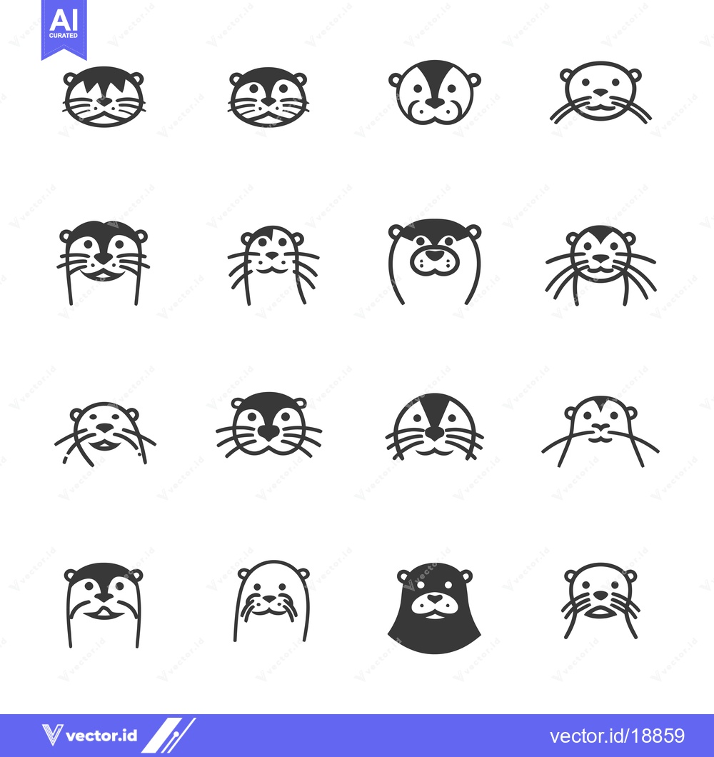 Premium Vector of A Set of Sixteen Otter Faces in Different Styles