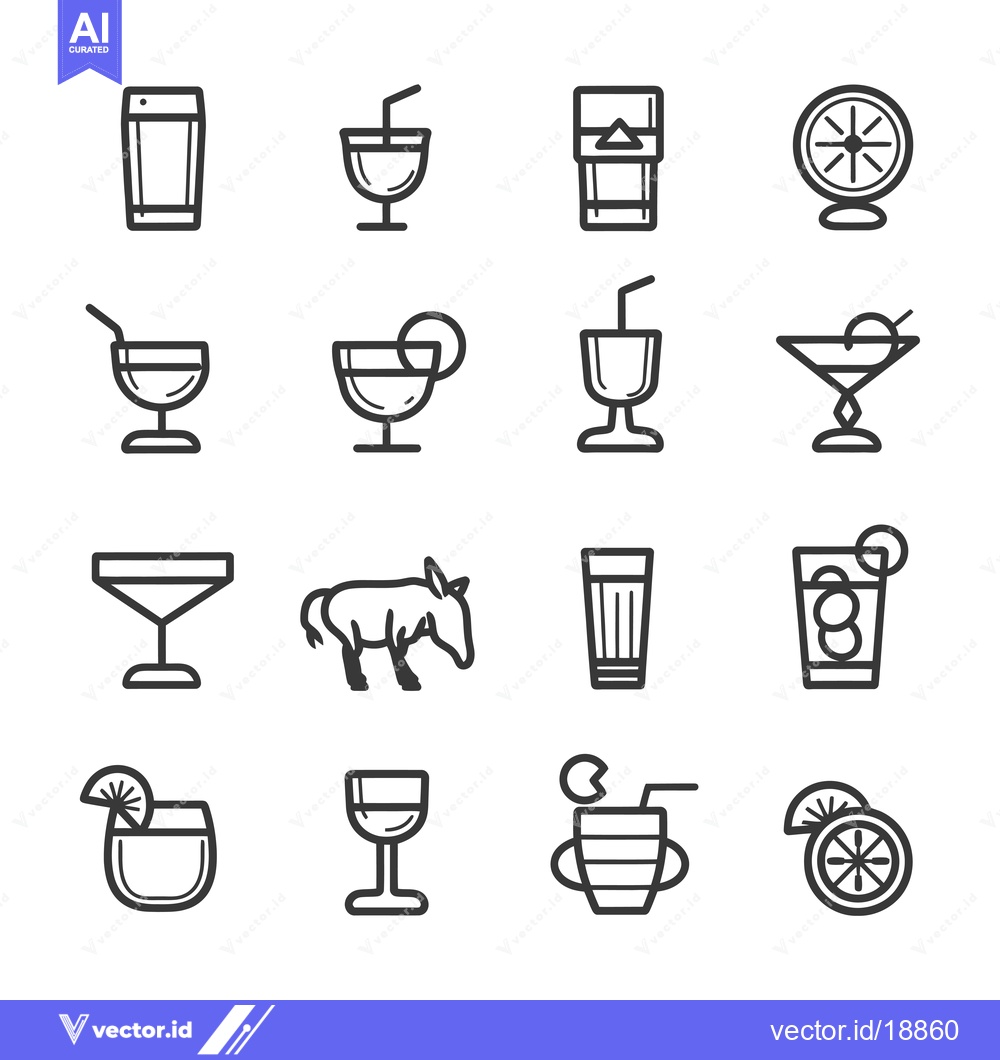 Premium Vector dari A Set of Sixteen Outline Drink Icons