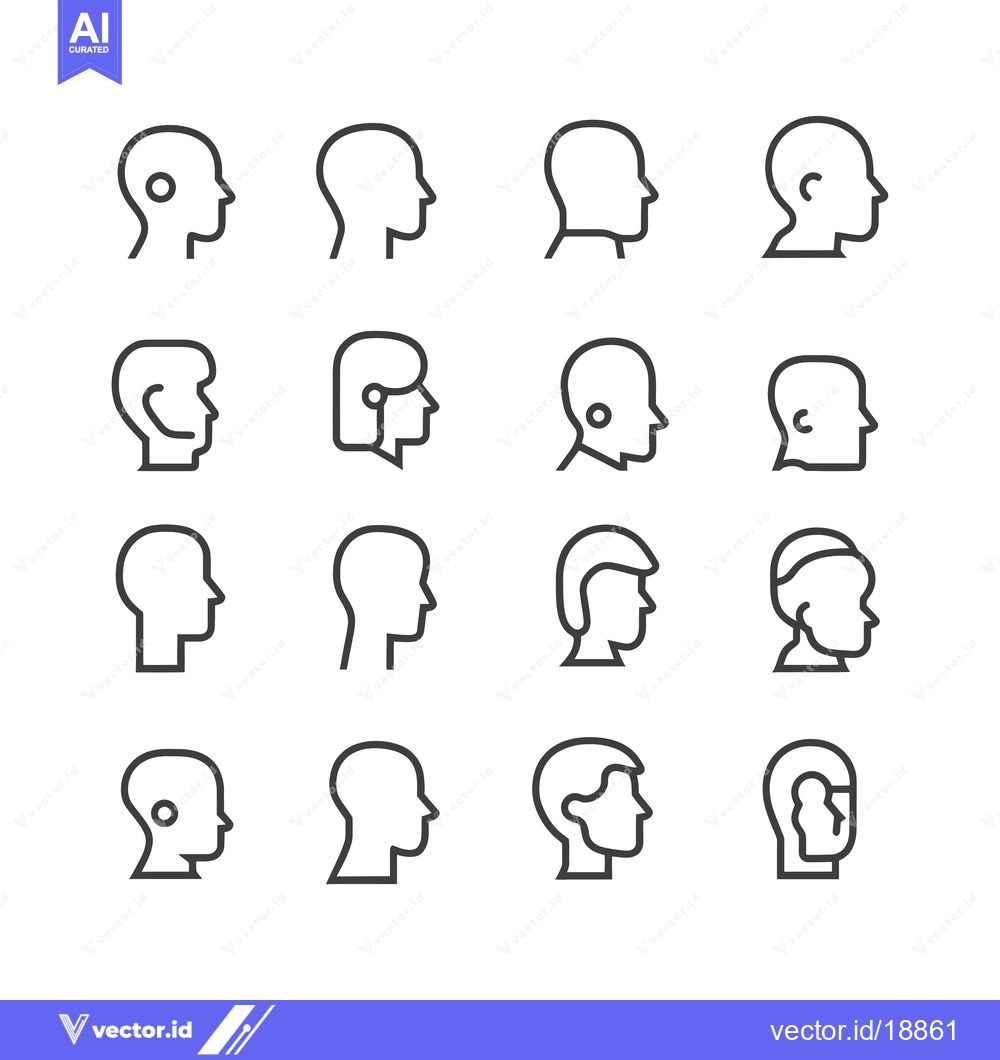 Premium Vector of A Set of Sixteen Outline Head Icons in Profile View